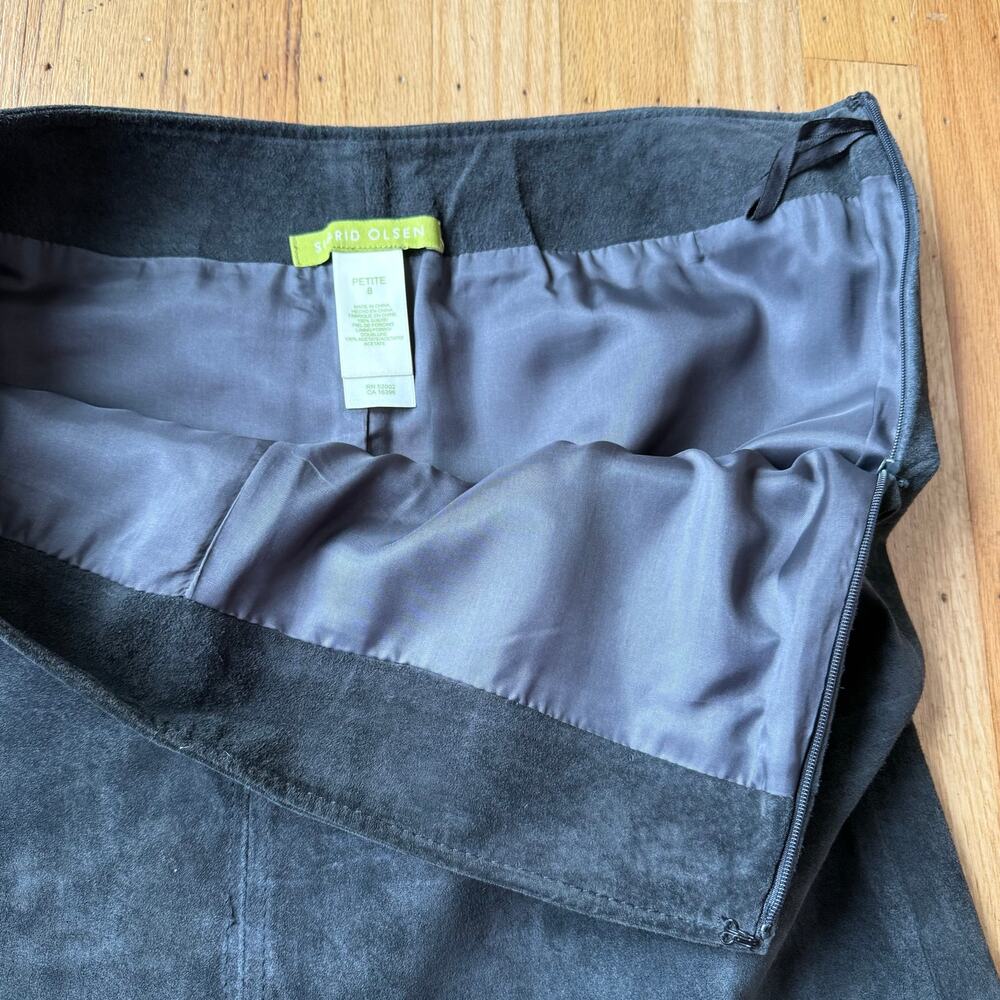 Sigrid Olsen Gray Suede Leather A-Line Skirt Sz 8 Petite 90s Y2K Minimal Classic - Picture 4 of 11